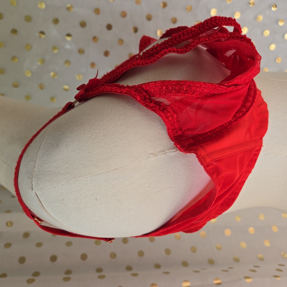 Savage x Fenty Red Lace Cage Demi Cup Bra Size 42DD - Picture 6 of 13